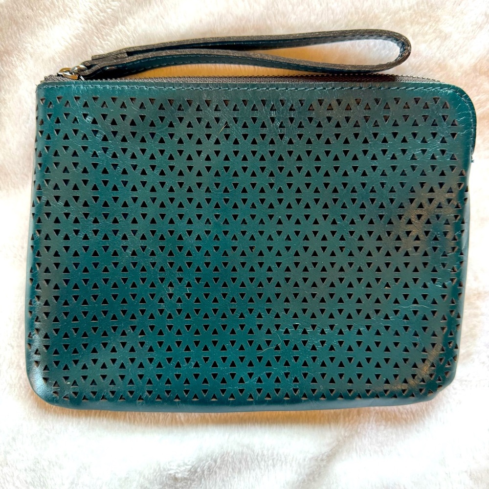 Patricia Nash Teal Perforated Clutch EUC